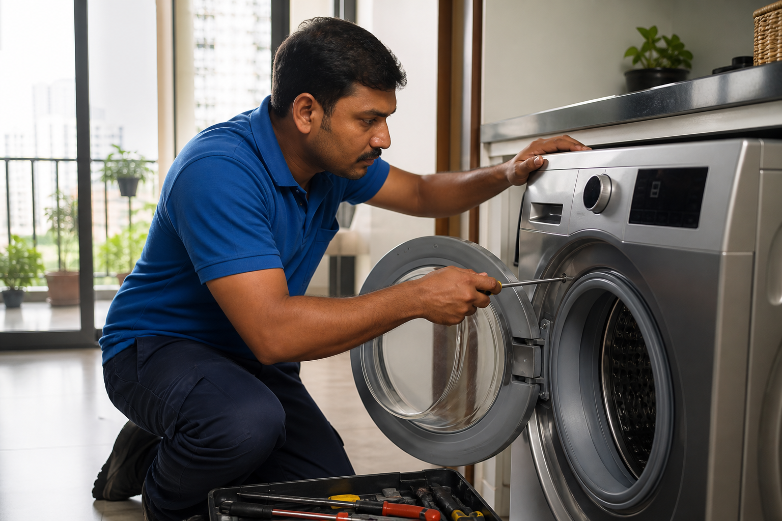 CHENNAIWASHPRO technician repairing washing machine in Chennai